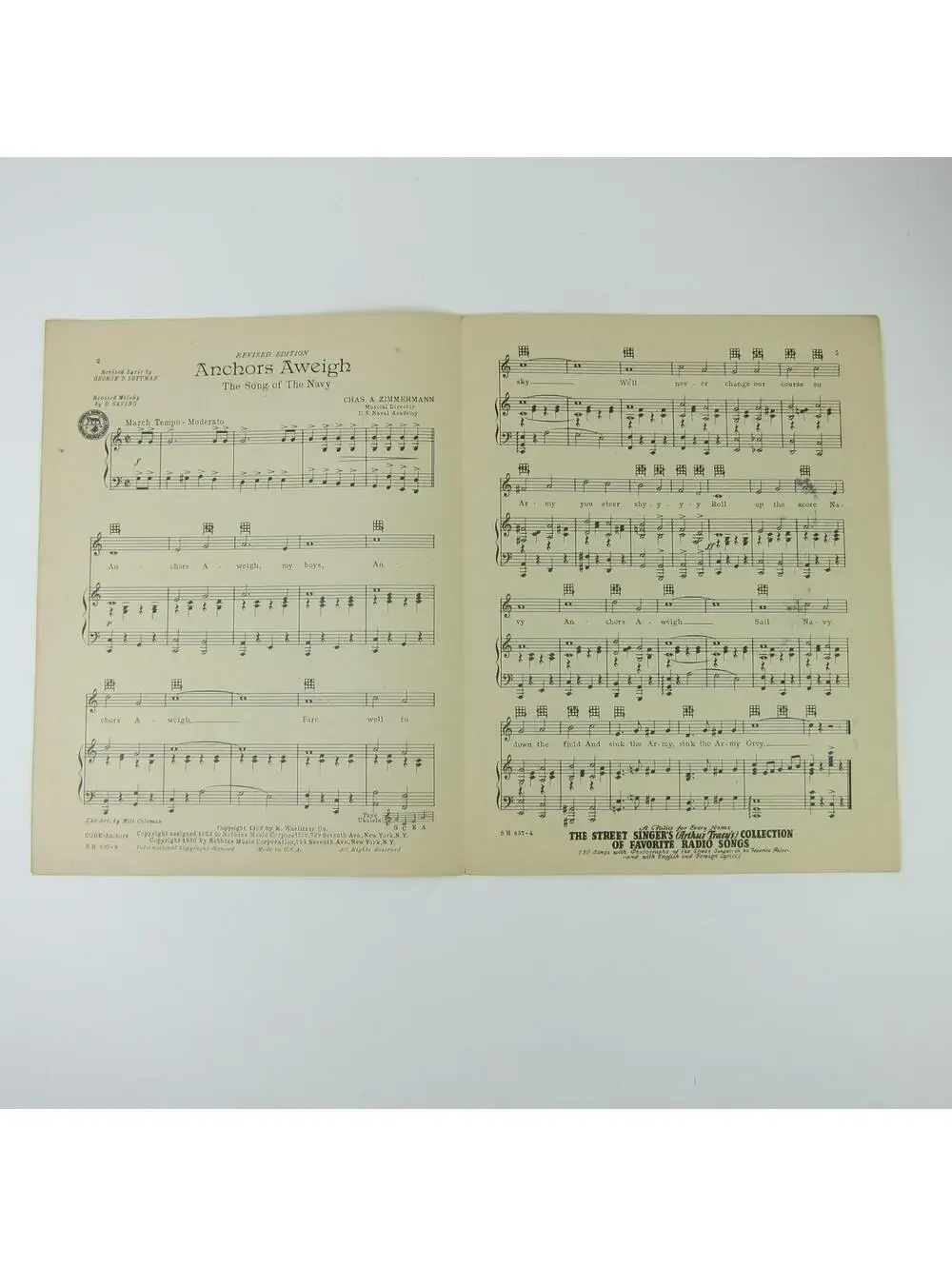 Sheet Music Anchors Aweigh Song Of The Navy Charles A Zimmermann Vintage 1930